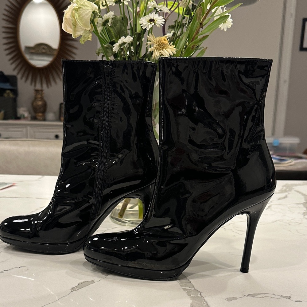 Black Patent High-Heel Ankle Boots